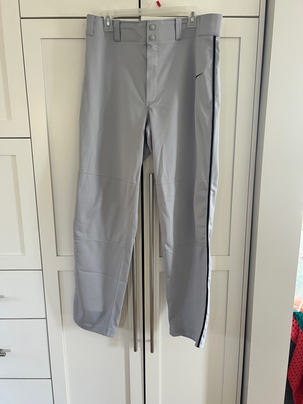 Nike Men's Light Gray Athletic Baseball Pants with Black Side Stripe